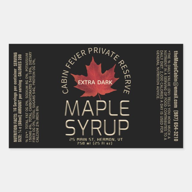 Rectangle Black Maple Syrup with Nutrition Facts  Sticker (Front)
