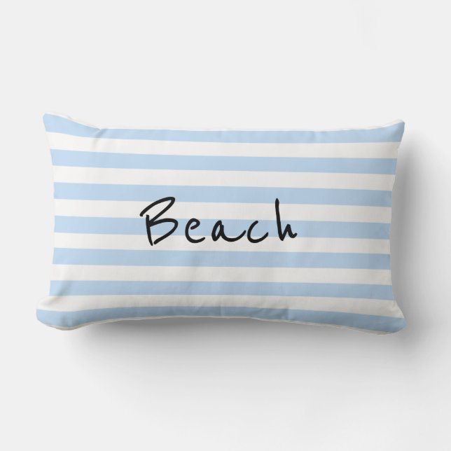 Rectangle Bleu clair moderne rayures blanches Plage coussin  (Recto)