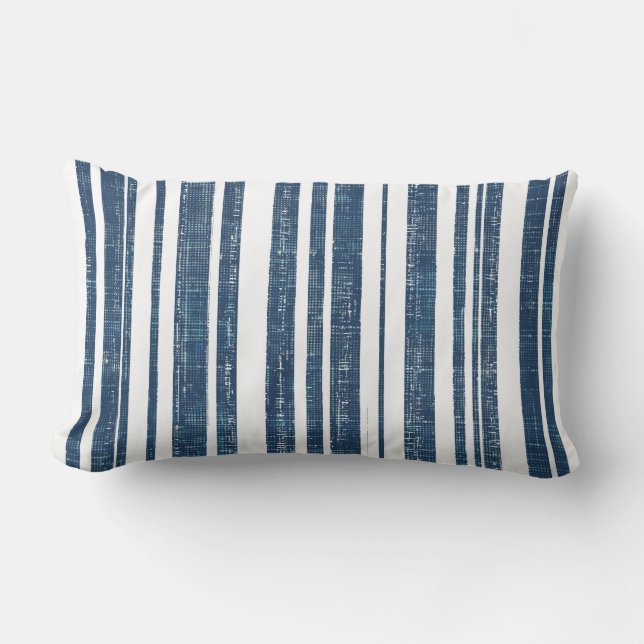 Rectangle Bleu nautique et blanc rayé Coussin Lumbar (Recto)