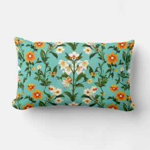 Rectangle Bleu Retro Boho Vintage motif floral Coussin
