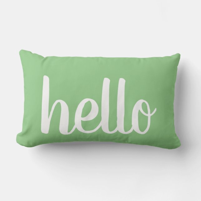 Rectangle Bonjour Mint Green Typographie Lumbar Coussin (Recto)
