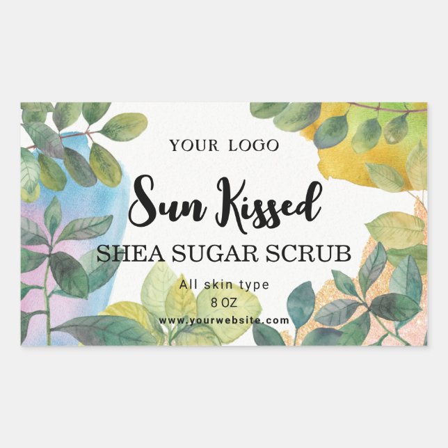 Rectangle botanical green leaf  label (Front)