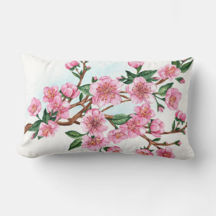 Rectangle branche de fleurs de sakura lumbar coussin