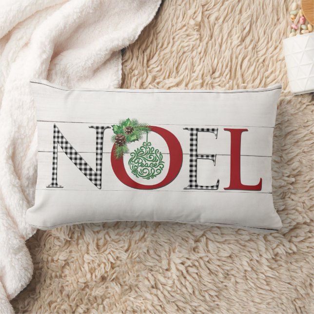 Rectangle Buffalo Plaid Noel, Peace Lumbar Coussin (Couverture)