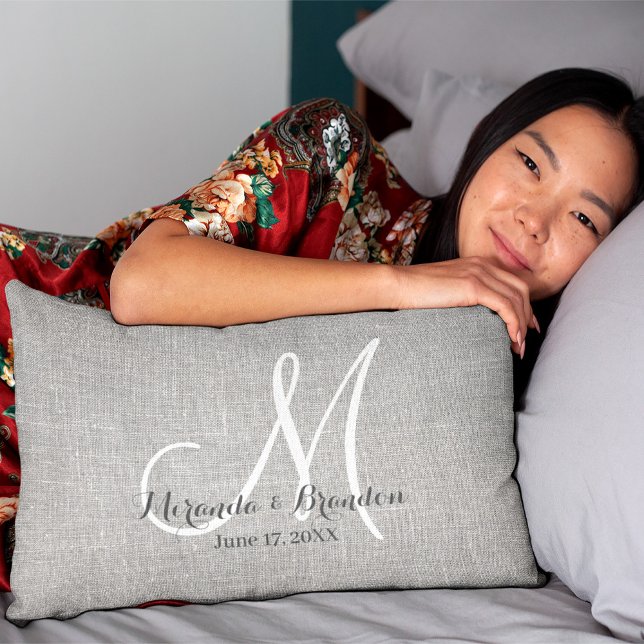 Rectangle Burlap gris rustique personnalisé Imprimer Coussin (Créateur téléchargé)