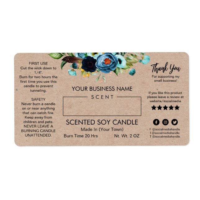 Rectangle Candle Labels With Kraft Paper (Front)