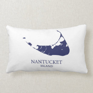 Rectangle Carte de l'île de Nantucket Coussin lombaire bleu