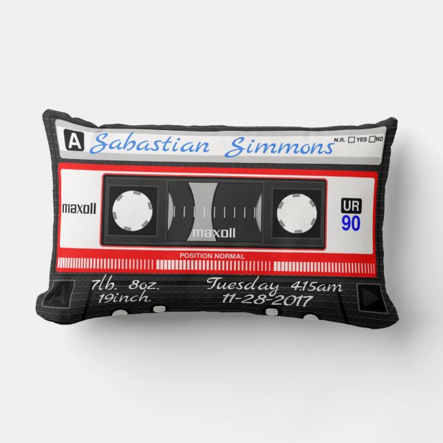 Rectangle Cassette personnalisée MixTape Naissance, Coussin  (Recto)
