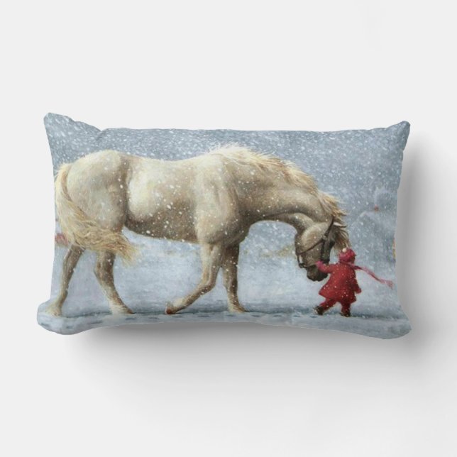 Rectangle Cheval et fille en Coussin de neige (Recto)