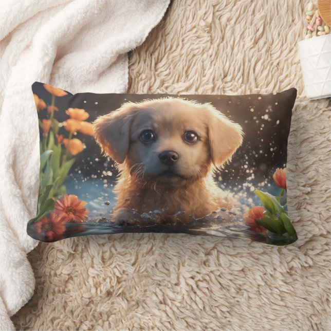 Rectangle Chiot - Coussin Lumbar 13" x 21" (Couverture)