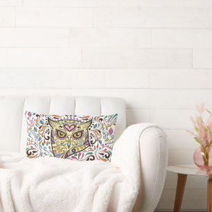 Rectangle Chouette Sugar Crâne et Coussin bleu pourpre rose