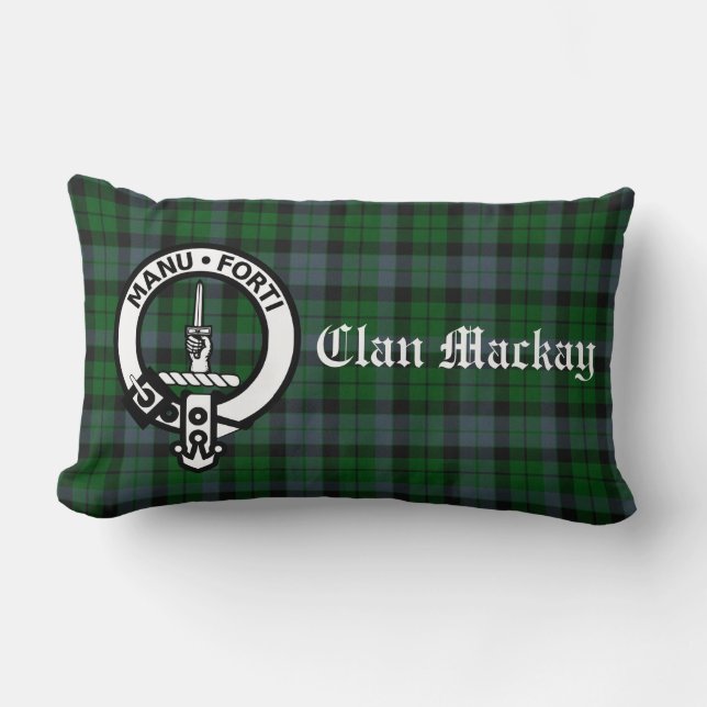 Rectangle Clan Mackay Tartan Crest Lumbar Coussin (Recto)