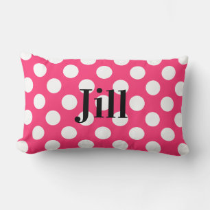 Rectangle Coussin à points polka rose et blanc avec nom
