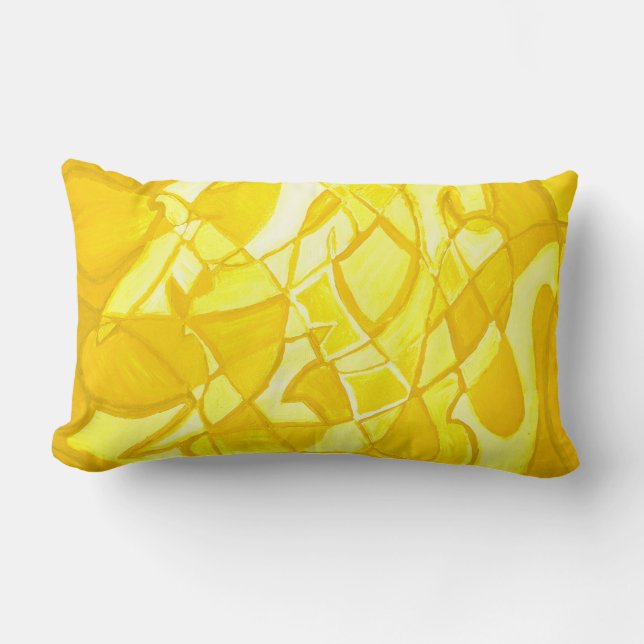 Rectangle Coussin abstrait jaune citron ensoleillé d'art (Recto)