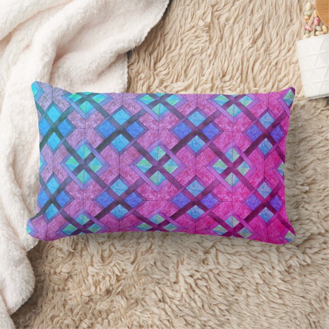 Rectangle Coussin - Carrés en bleu et rose (Couverture)