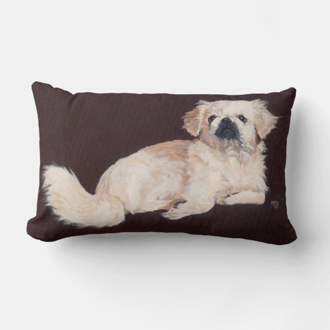 Rectangle Coussin de chien pékinois blanc (Recto)