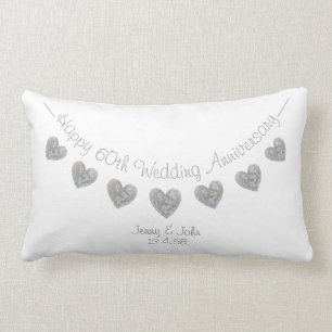 Rectangle Coussin de coeur en diamant du 60e Mariage