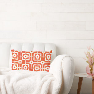 Rectangle Coussin de conception géométrique orange et ivoire
