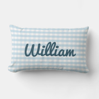 Rectangle Coussin de crèche bleu clair En vichy avec nom