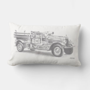 Rectangle coussin de croquis de camion-feu vintage dessiné à