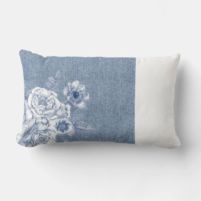 Rectangle Coussin de denim de fleurs de lumière (Recto)