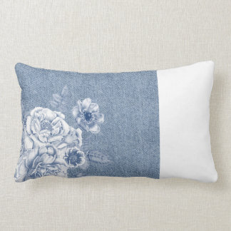 Rectangle Coussin de denim de fleurs de lumière