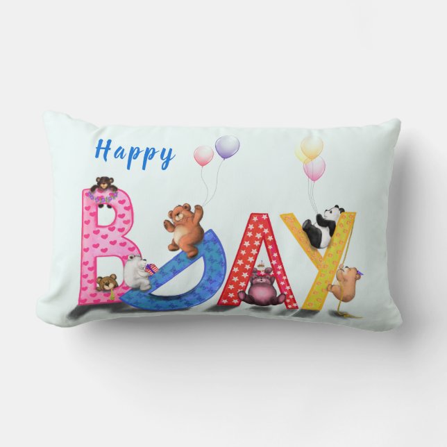 Rectangle Coussin de fête d'anniversaire de l'Ours mignon (Recto)
