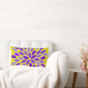 Rectangle Coussin de fleurs de chrysanthème pourpre et jaune