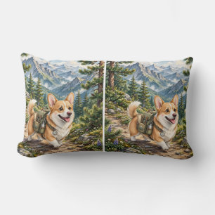 Rectangle Coussin de jet en aquarelle de Corgi randonnée dan