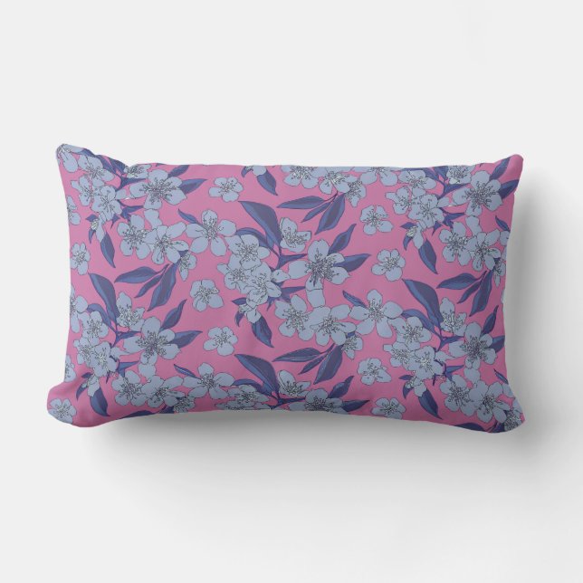 Rectangle Coussin de jet floral rose vif (Recto)