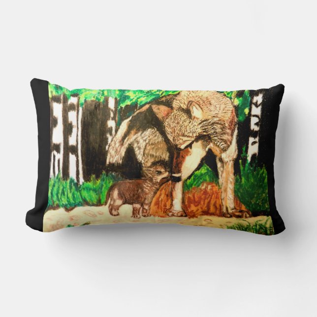Rectangle Coussin de LOUP ET de CUB de MÈRE (Recto)