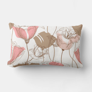 Rectangle Coussin DE MOTIFS FLORAUX ROSE ET VINTAGE BROWN
