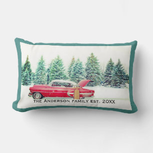 Rectangle coussin de Noël personnalisé voiture classique rou