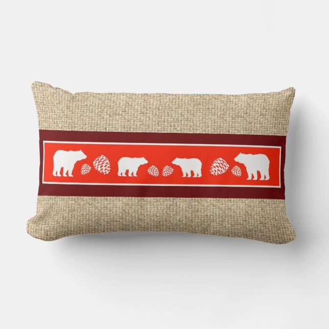 Rectangle Coussin de pinecone de la marron rouge de l'ours b (Recto)