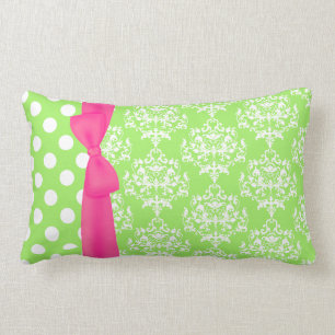 Rectangle Coussin design tendance rose et vert Monogramme