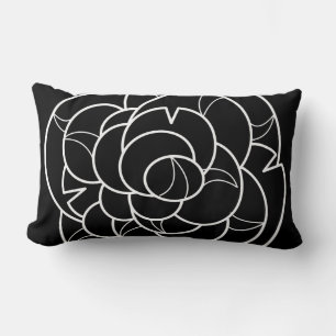 Rectangle Coussin d'illustration florale noir et blanc