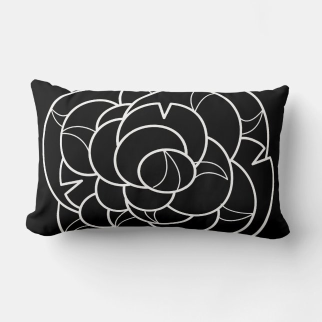 Rectangle Coussin d'illustration florale noir et blanc (Recto)