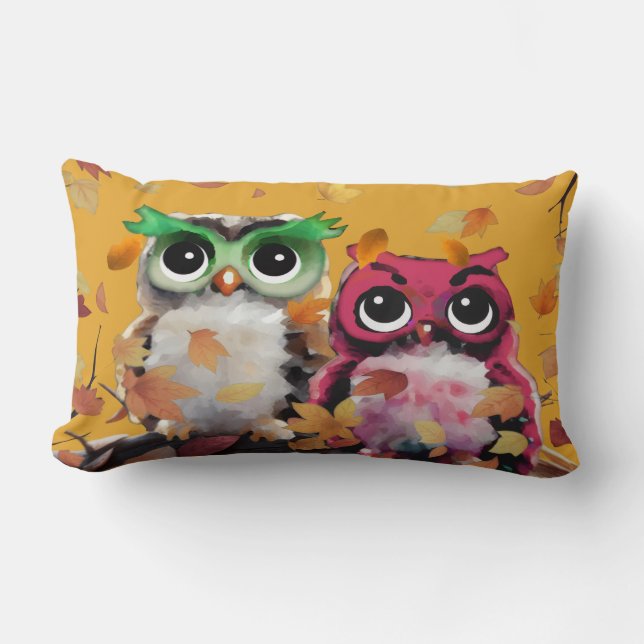 Rectangle Coussin Feuilles et hibou en chute (Recto)