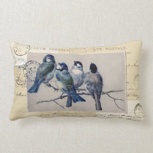 Rectangle Coussin français de cartes postales d'oiseaux