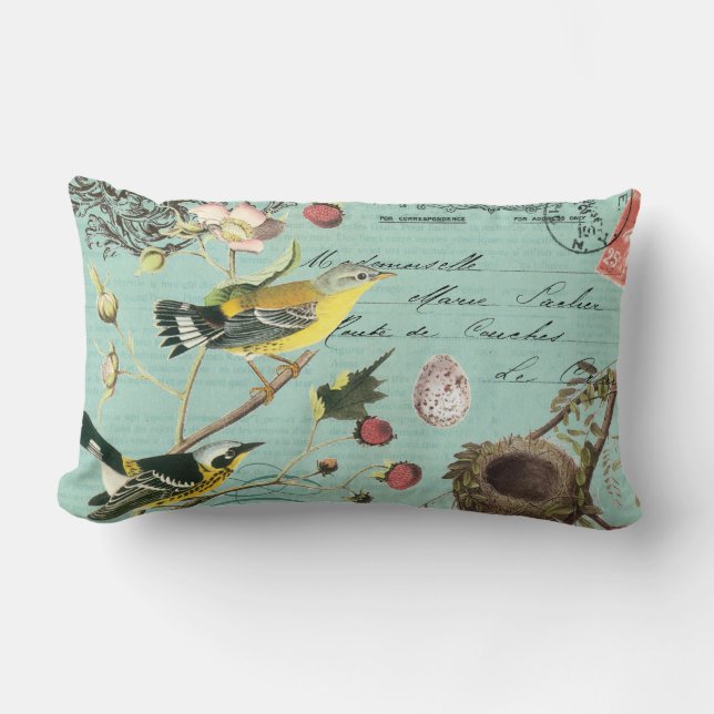 Rectangle Coussin français vintage d'oiseaux (Recto)