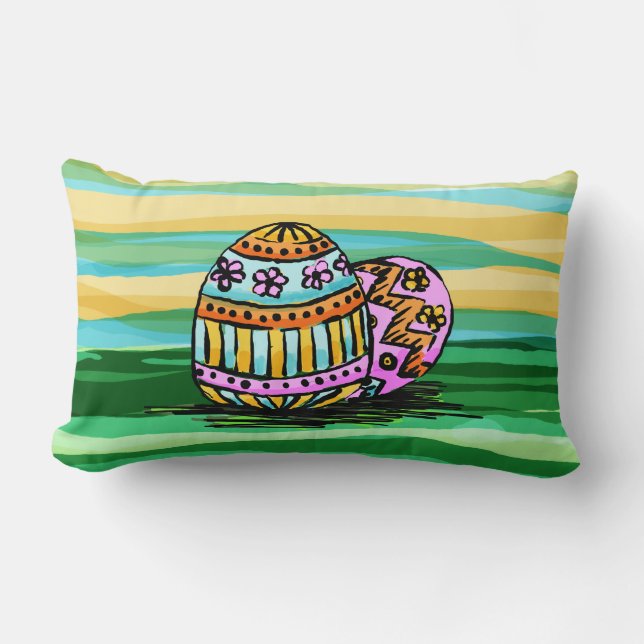 Rectangle Coussin Jeté, Oeufs de Pâques Peints (Recto)