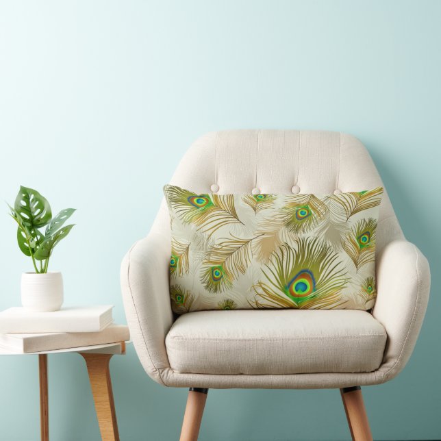 Rectangle Coussin Jeté Plumes de Paon (Chaise)