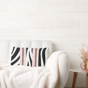Rectangle Coussin Jeté Rayure Rose & Blanc Or Blck Léopard