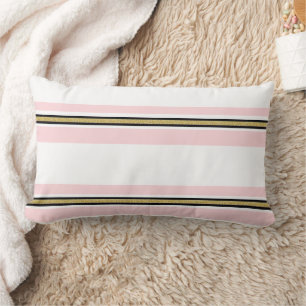 Rectangle Coussin Jeté Rayure Rose & Blanc Or Noir 