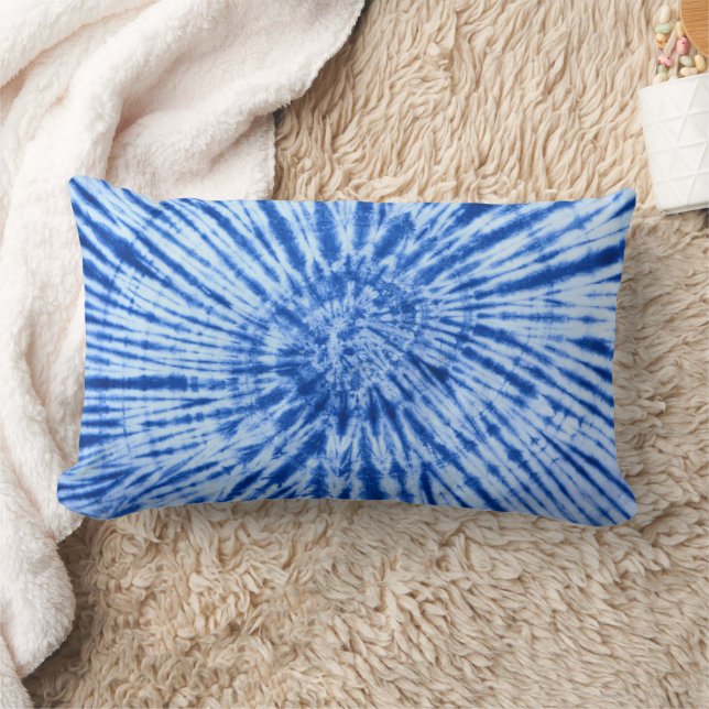 Rectangle Coussin Lombaire à Imprimer Tie Dye Swirl Bleu (Couverture)