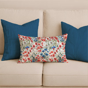 Rectangle Coussin Lombaire Fleur Sauvage Coquelicot Margueri