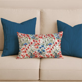 Rectangle Coussin Lombaire Fleur Sauvage Coquelicot Margueri