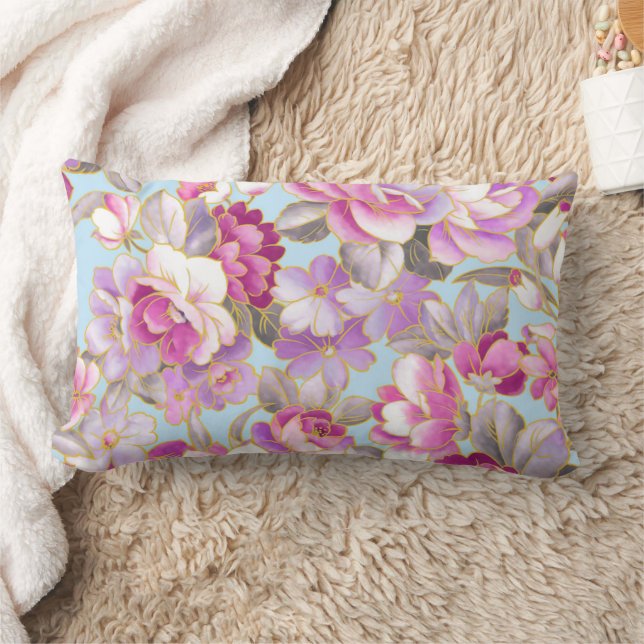 Rectangle Coussin Lumbar à fleurs violettes (Couverture)