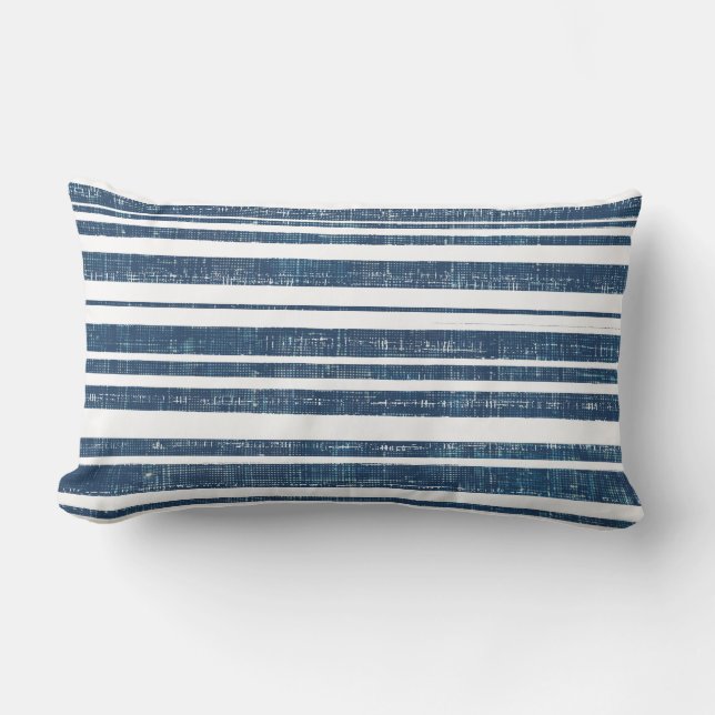 Rectangle Coussin Lumbar bleu et blanc rayé (Recto)