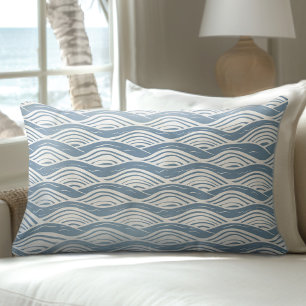 Rectangle Coussin Lumbar Blue & White Ocean Waves
